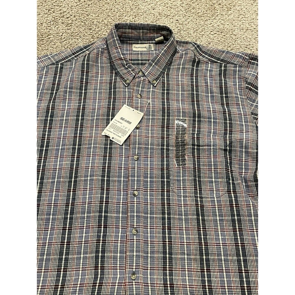 NWT Vintage Field Master Sears Flannel Shirt Brown Grey Plaid XL 100% Cotton - Picture 2 of 6